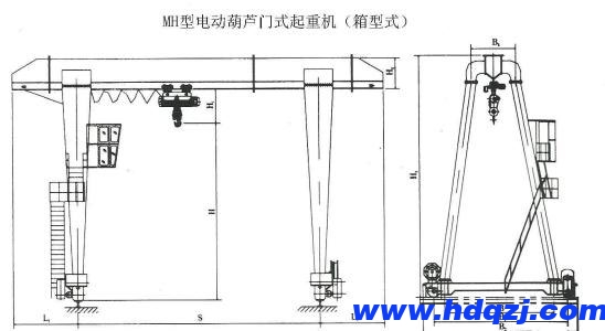 MH型電動(dòng)葫蘆門式起重機(jī)結(jié)構(gòu)圖（包廂式）