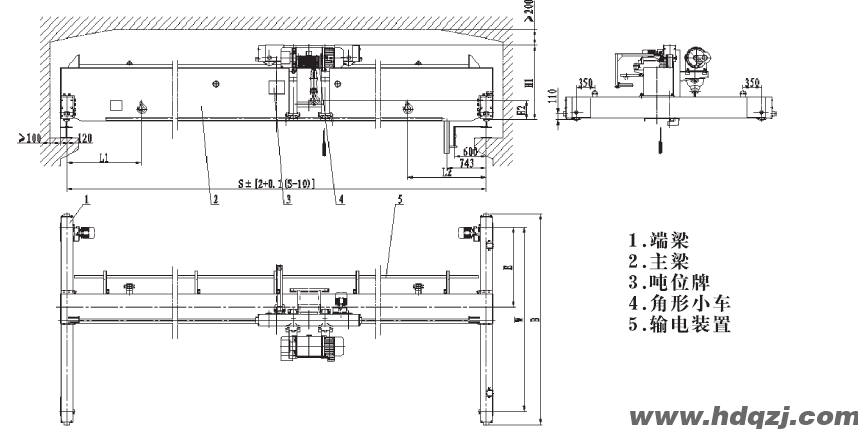 LDP型低凈空電動(dòng)單梁起重機(jī)結(jié)構(gòu)圖
